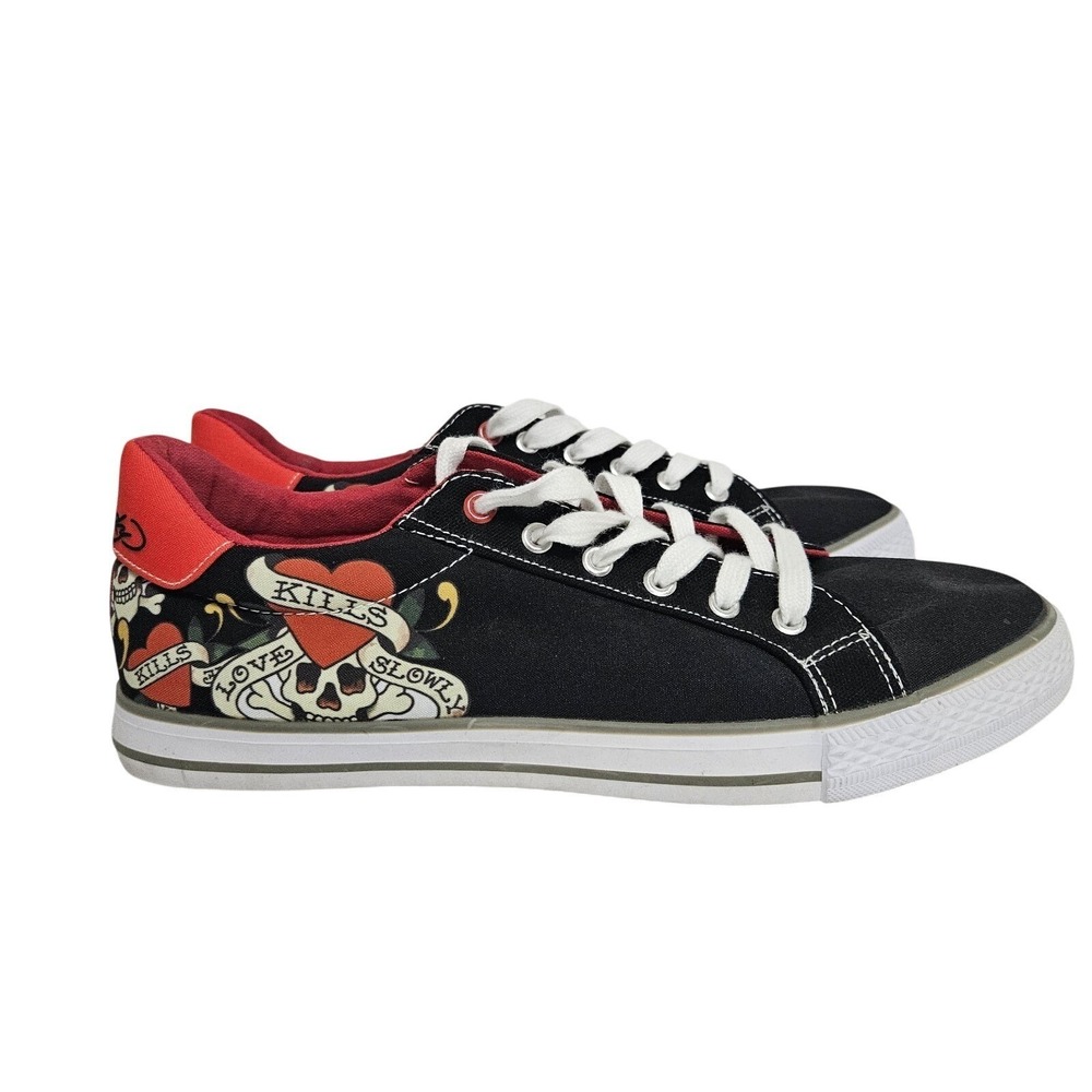 Ed Hardy Sneakers Mens 11 Black Love Kills Slowly Tattoo Low Top EH9031L Canvas